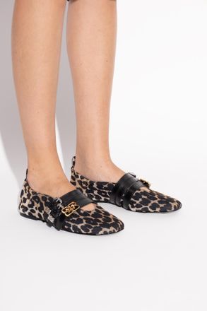 Ganni Ballet Flats With Animal Motif, Womens, Beige
