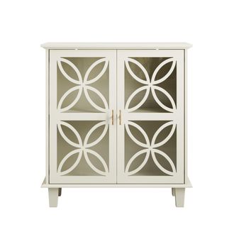 STILVORA Aparador De Almacenaje Con 2 Puertas De Vidrio Templado Y Estantes Ajustables, Estilo Retro, Mdf, Crema