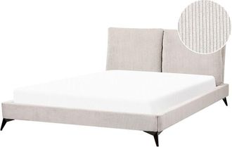 Beliani Cama Con Somier Moderno Tapizado De Pana Somier De Listones Cabecero Acolchado 160 X 200 Cm Beige Claro Melle