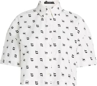 Karl Lagerfeld Overhemden, Dames, Wit, M, Katoen, Cropped Graphic Shirt