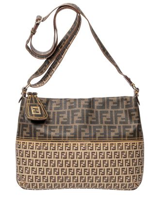 Fendi Beige & Brown Zucca Coated Canvas Large Messenger (Authentic Pre-Loved)