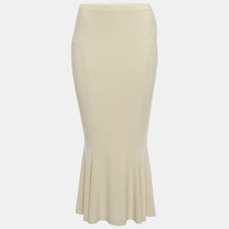 Norma Kamali Beige Stretch Knit Fishtail Midcalf Skirt