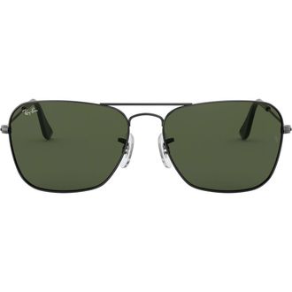 Ray-Ban 58mm Rectangle Aviator Sunglasses in Gunmetal/Crystal Green at Nordstrom