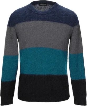 Roberto Collina Kleur Blok Alpaca Trui - Heren - Ronde hals truien - Blauw - XL - Wol - Truien & Vesten