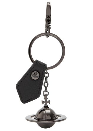 Vivienne Westwood 3D Orb Gunmetal and Leather Keyring - Black - One Size