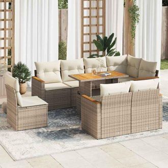 vidaXL Set Sof&aacute;s Jard&iacute;n Y Cojines 9 Pzas Rat&aacute;n Sint&eacute;tico Acacia Beige Vidaxl
