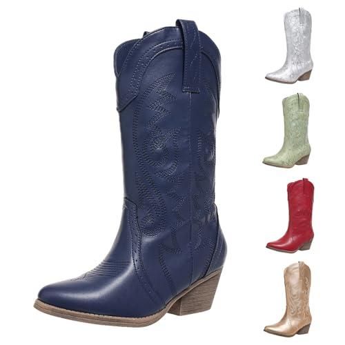 Bottes Femmes Genoux - Style Cowboy Vintage - Talon Carré - Cuir