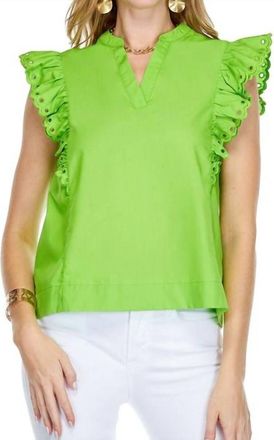 Jade Yoga Eyelet Sleeve Top In Lime