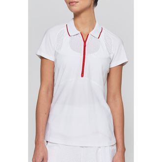 L'Etoile MESH ZIP PERFORMANCE POLO in White With Red Trim at Nordstrom, Size X-Small