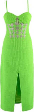 DAVID KOMA Crystal-embellished neon wool-blend bouclé midi dress Size S