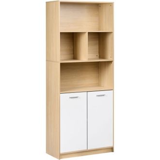 Beliani Estanter&iacute;a De 2 Puertas Estantes Abiertos Y Cerrados Librer&iacute;a Estilo Minimalista Aglomerado Marr&oacute;n Claro/blanco Zehna