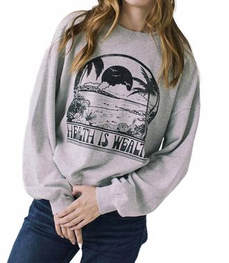 Chaser Health Is Wealth Cotton Pullover Sweatshirt In Heather Grey