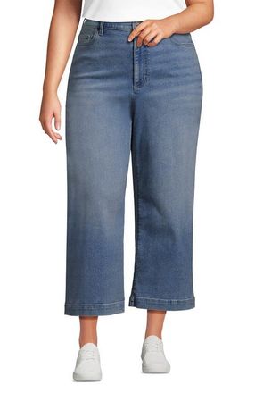 Lands End Recover Denim High Rise Wide Leg Crop Jeans in Lake Blue Wash at Nordstrom, Size 10 Tall