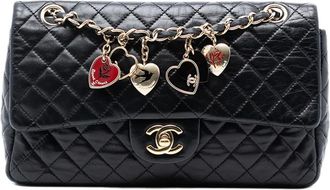 Chanel 2009-2010 Medium Classic Lambskin Valentines Heart Charms Single Flap shoulder bag - Nero