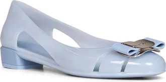 Ferragamo Womens Ballet Flats Nara Light Blue Rubber Ballerina Shoes