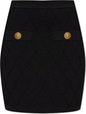 Balmain Korte Rok met Decoratieve Zakken - Dames - Korte rokken - Zwart - XS - Leer - Rokken