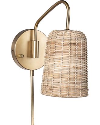 nuLOOM 16in Brass & Rattan Wall Sconce