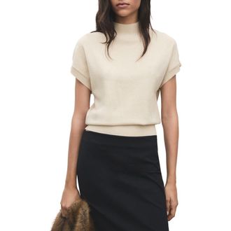 Mango Metallic Mock Neck Short Sleeve Sweater in Gold at Nordstrom, Size X-Small