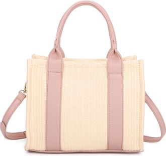 Generic Vegan Leather Straw Tote Bag, Convertible Crossbody Shoulder Bag, Uni Bag 26x21x13 cm (Pink)