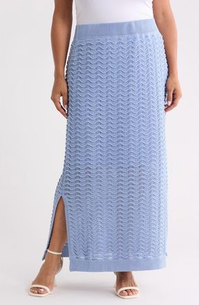 Bernardo Pointelle Wave Stripe Cotton Blend Sweater Skirt in Blue Heron at Nordstrom, Size 3X