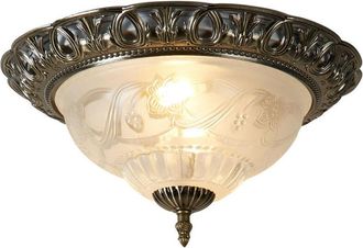 Searchlight Searchlight Flush - Flush Ceiling 2 Light Antique Brass with Frosted Glass Diffuser, E14