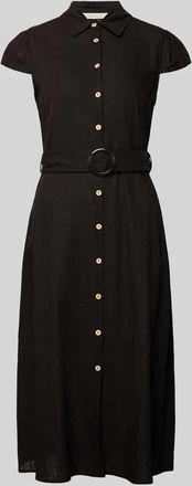 Apricot Hemdblusenkleid mit Leinen-Anteil und G&uuml;rtel in Black, Gr&ouml;&szlig;e XXL
