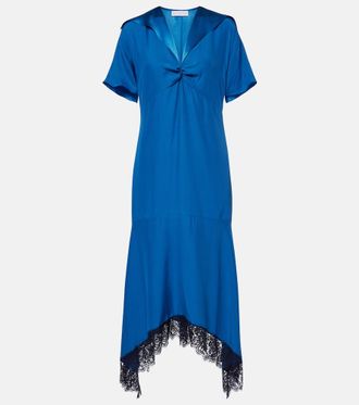 Stella McCartney Gathered lace-trimmed silk midi dress