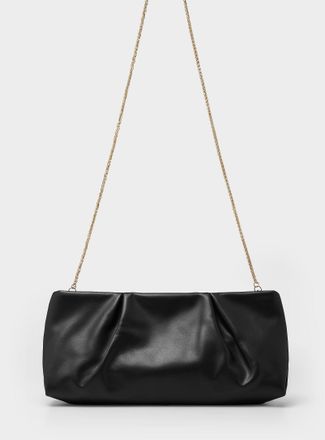 Simons Womens XL pleated faux-leather clutch