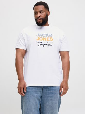 Jack & Jones Plus Size Print-Shirt JORCANGGU TEE SS CREW NECK FST PLS, Herren, Gr. 4XL, weiss (hellwei&szlig;), Jersey, Obermaterial: 100% Baumwolle, JACK & JONES PLUSSIZE, bedruc