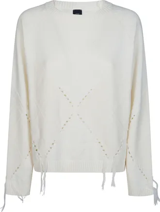 Pinko Berna Argyle Traforato Open-Knit Tassel Sweater