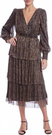 Badgley Mischka Shimmer Midi Dress In Copper