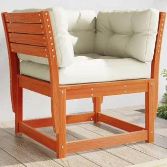 vidaXL Sof&aacute; Jard&iacute;n Reposabrazos Cojines Madera Maciza Pino Marr&oacute;n Cera Vidaxl