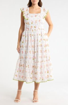 Sugarlips Diana Floral Maira Tie Back Midi Sundress in Coral Multi at Nordstrom, Size 3X