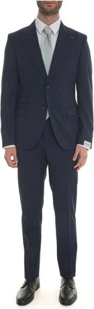 Paoloni Piek revers pak met 2 knopen - Heren - Business pakken - Blauw - 2XL - Wol - Kostuums