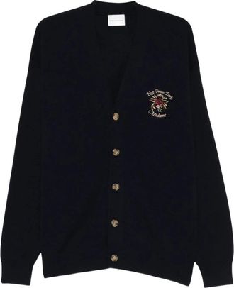 Drôle de Monsieur Truien & Vesten, Heren, Blauw, XL, Wol, Le Cardigan Slogan Rose