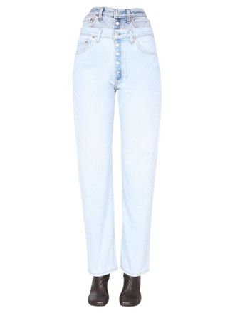 1/OFF Double-Waisted Light Wash Denim Jeans