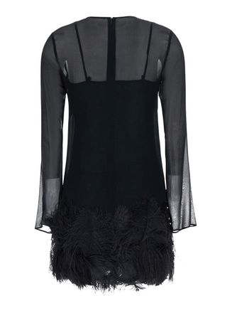 Semicouture Feather-Trimmed Tech Fabric Mini Dress - Black