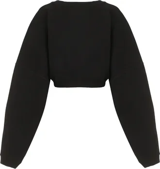 Saint Laurent Womens Cropped Cotton Crew-Neck Sweatshirt Black Sweatshirts Sweater