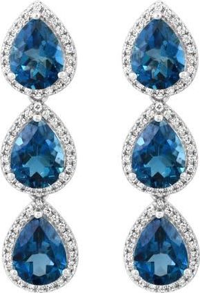 Effy 14K White Gold Three Stone London Blue Topaz & Diamond Drop Earrings in 14K Gold at Nordstrom
