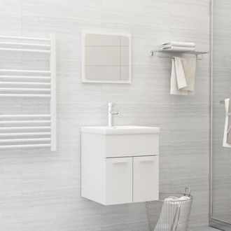 vidaXL Juego De Muebles De Ba&ntilde;o Madera De Ingenier&iacute;a Blanco Brillo Vidaxl