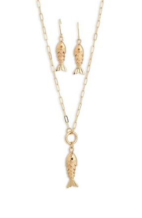 Natasha Articulated Fish Earrings & Pendant Necklace Set in Gold/Ivory at Nordstrom Rack