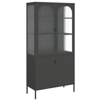 vidaXL Vidaxl - Aparador Alto Vidrio Y Acero Negro 90x40x180 Cm