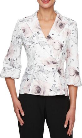 Alex Evenings Print Jacquard Blazer in Ivory/Pink at Nordstrom, Size X-Large