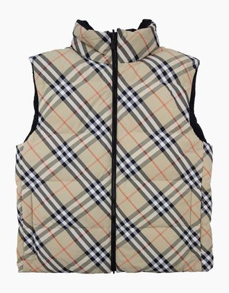Burberry Mens Burberry Reversible Check Down Puffer Gilet Sand Ip Check - Size: 42/Regular
