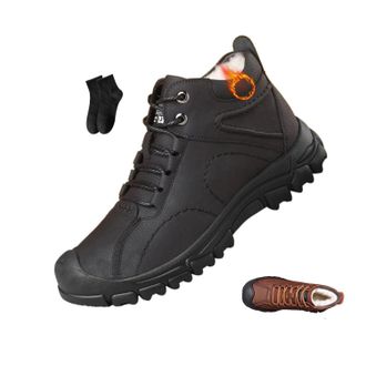 Generic POIOZXD Mens Winter Ankle Boots, Mens Winter Waterproof Hiking Snow Boots Fur Lined Slip on Outdoor Boot Comfortable Walking Shoes Sneakers (Black,45E