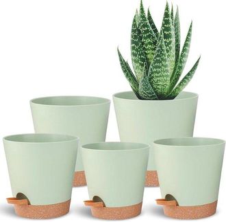 OEM Macetas Con Autorriego - Macetas Para Plantas De Interior - Cuidado De Las Plantas - Nivel De Agua Integrado - 5 Piezas De 5 A 7 Pulgadas - Verde