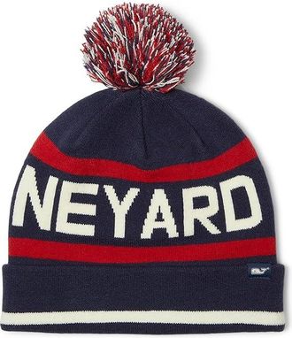 Vineyard Vines Text Logo Pom Mens Beanie Caps, Acrylic