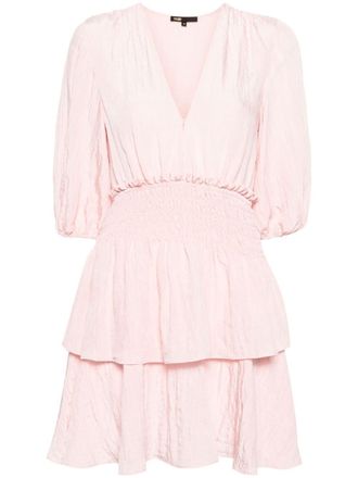 Maje shirred-waistband tiered dress - women - Polyester/Polyamide - 38 - Pink