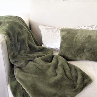Alo Home Manta imitaci&oacute;n piel de pelo corto verde oliva 170x130 cm