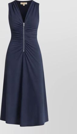 Michael Kors midi dress ruched bodice front zip